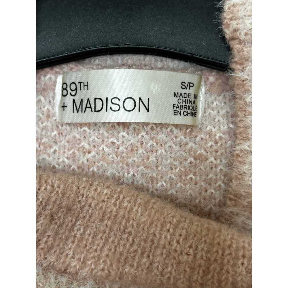 89th + Madison Womens Pink Plaid Mock Neck Fuzzy Knit Sweater Small - Picture 6 of 9